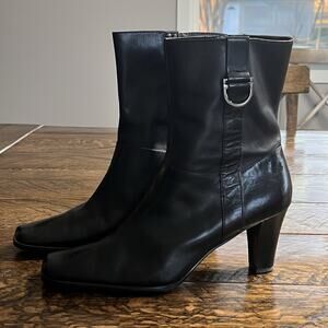 Etienne Aigner Boots Women's Sz 9M Black Leather Mid Calf Woodrow Zip Heels